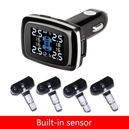 TPMS Four-wheel Independent Display Tire Pressure Detector Cigarette Lighter Tire Pressure Monitoring Display Wireless Tire Pressure Detector C100