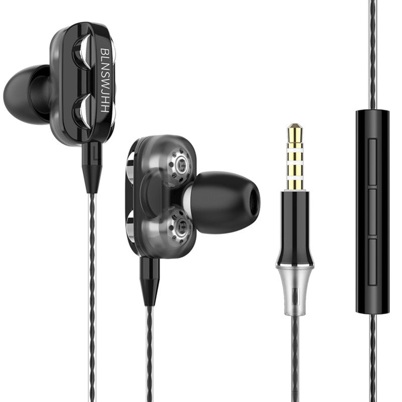 New In-ear Earphones  Dual-motion Coil, Dual-speaker, Smart Phone Headset, Wire-controlled Tuning