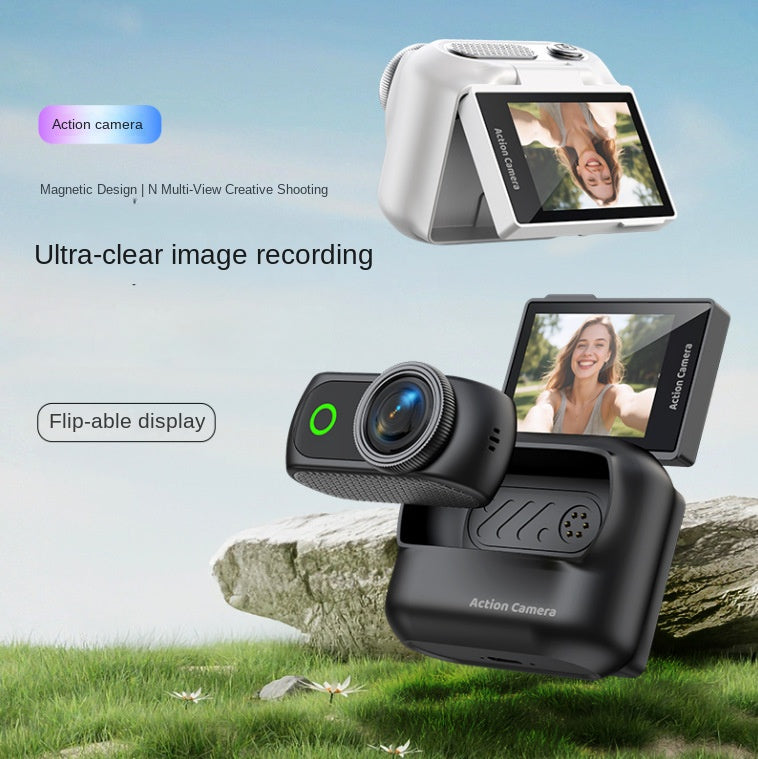 Thumb Action Camera, Portable, Magnetic, Chest-Mounted, With Flip-Up Screen, Ultra-Clear Image Recording, Multi-Functional Camera
