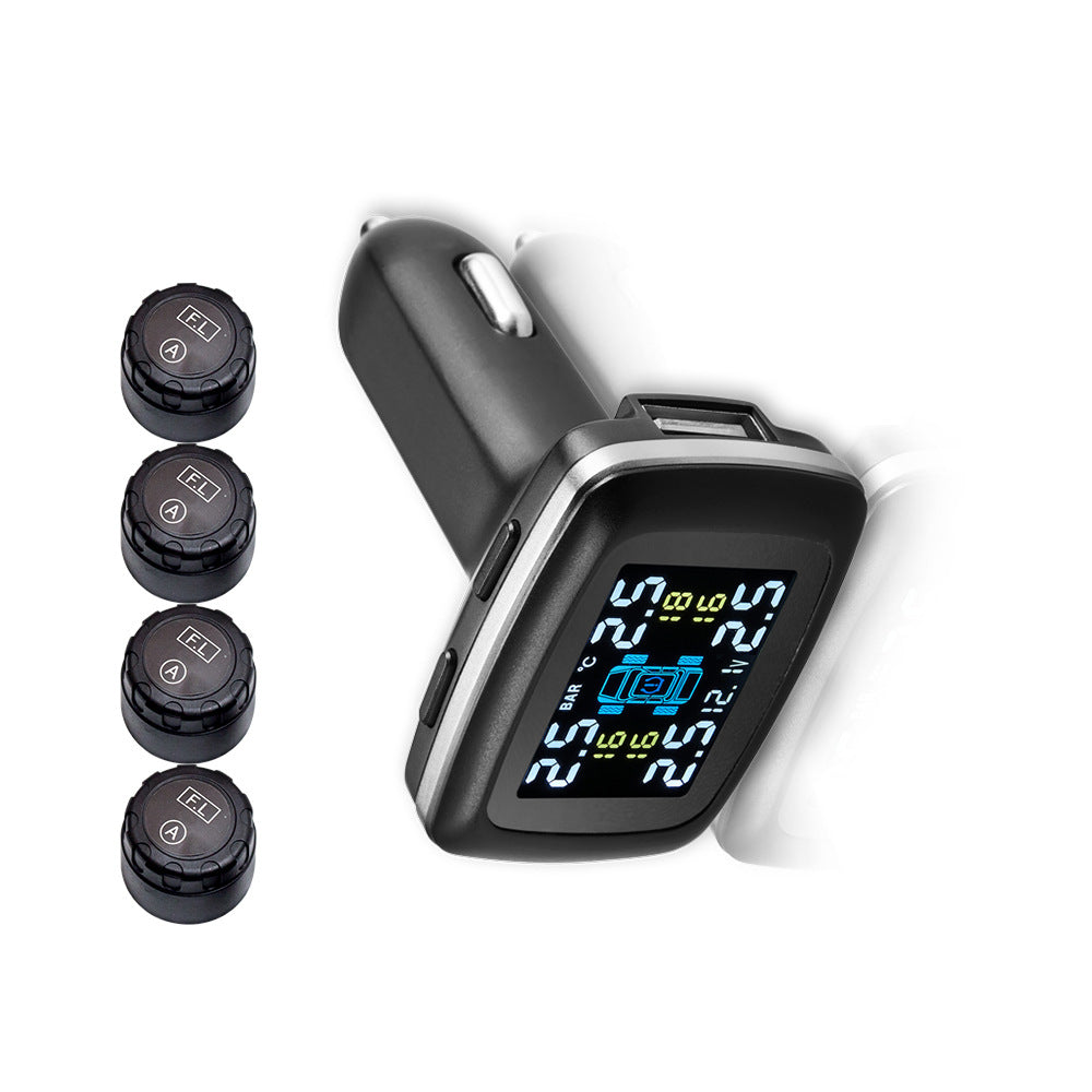 TPMS Four-wheel Independent Display Tire Pressure Detector Cigarette Lighter Tire Pressure Monitoring Display Wireless Tire Pressure Detector C100