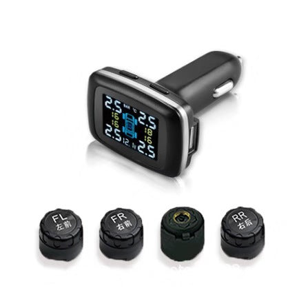 TPMS Four-wheel Independent Display Tire Pressure Detector Cigarette Lighter Tire Pressure Monitoring Display Wireless Tire Pressure Detector C100