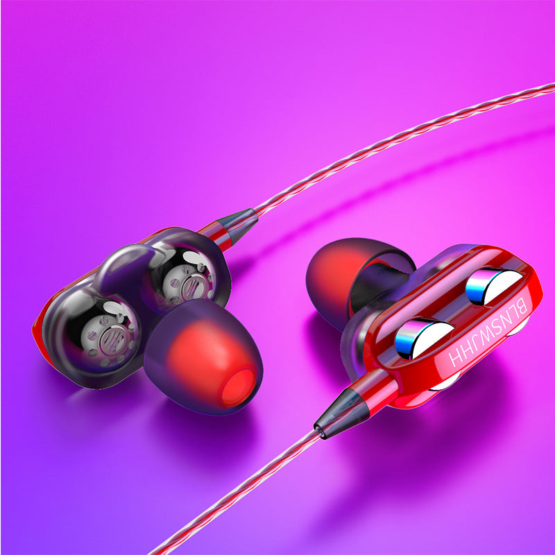 New In-ear Earphones  Dual-motion Coil, Dual-speaker, Smart Phone Headset, Wire-controlled Tuning