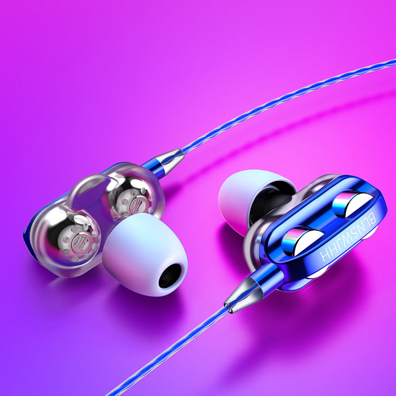 New In-ear Earphones  Dual-motion Coil, Dual-speaker, Smart Phone Headset, Wire-controlled Tuning