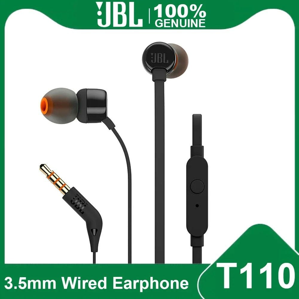 Jbl T110 Wired In-Ear Headphones 3.5mm With Microphone And Wire Control Stereo Headphones For Computers And Mobile Phones