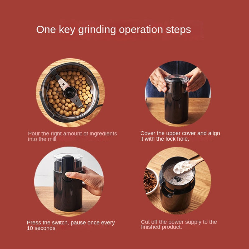 110V Portable Stainless Steel Coffee Bean Grinder Mini Electric Grinding Dry Grinder Grinder