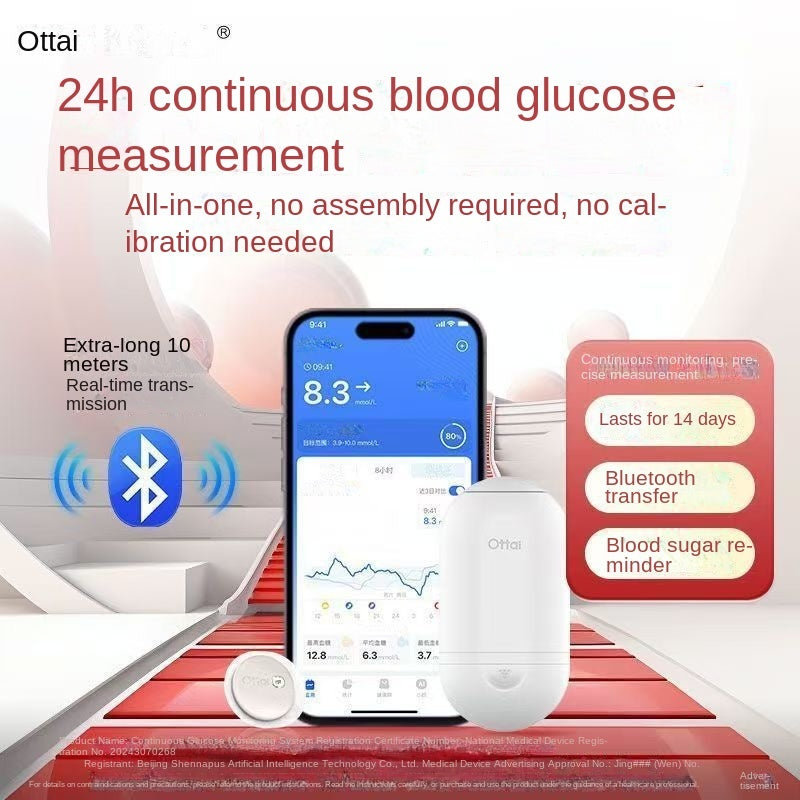 European Dynamic Blood Glucose Monitor For 14 Days And 24 Hours Of Continuous Monitoring Of Dynamic Blood Glucose, All-In-One And Assembly-Free