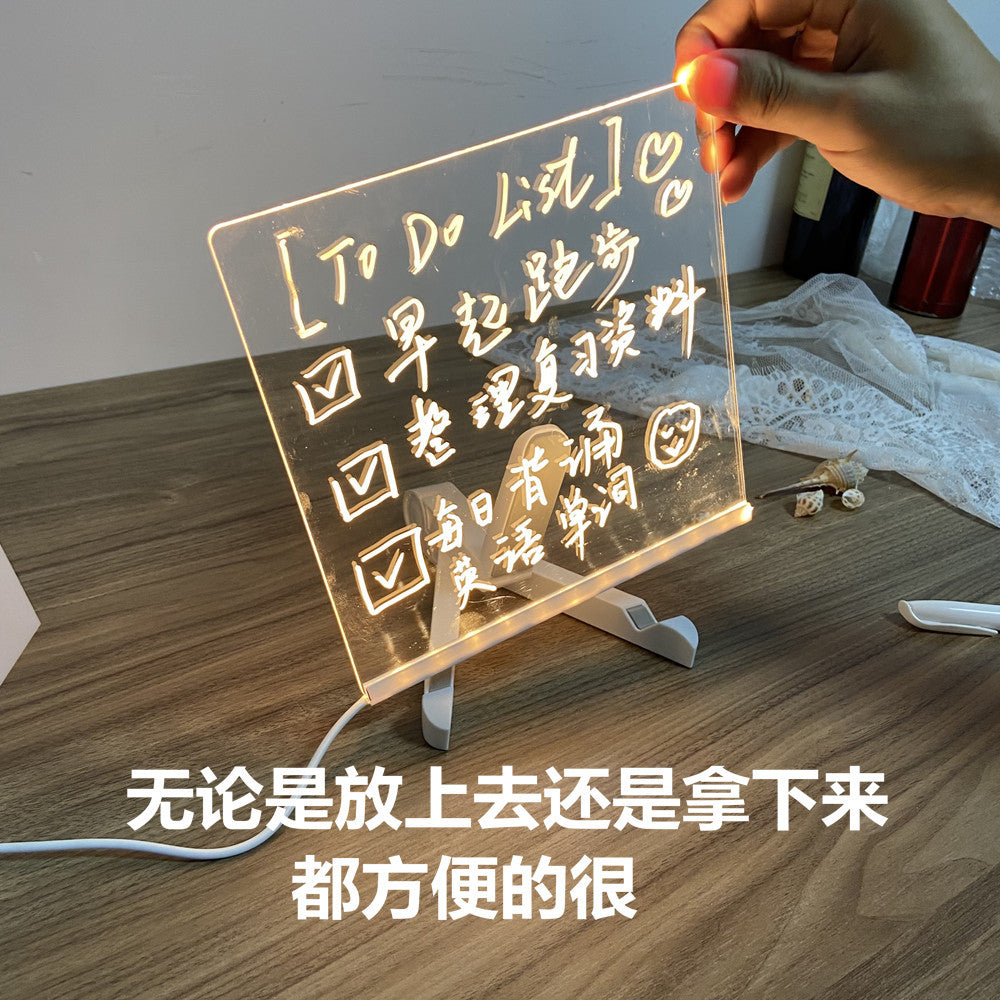 Acrylic Erasable Note Board, with Light, Reminder, Message Display, for Home, Office, USB Plug, with 1 Writing Pen