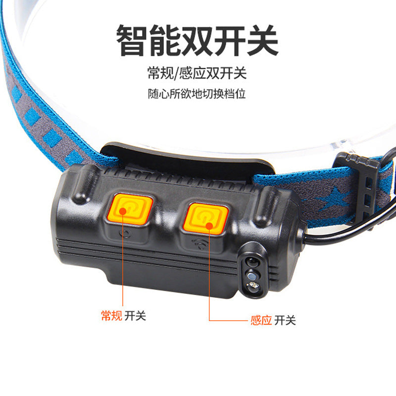 Cross-border New Type-C Rechargeable Red And White Light LED Sensor Headlight Outdoor Running Fishing Lighting Floodlight Headlight