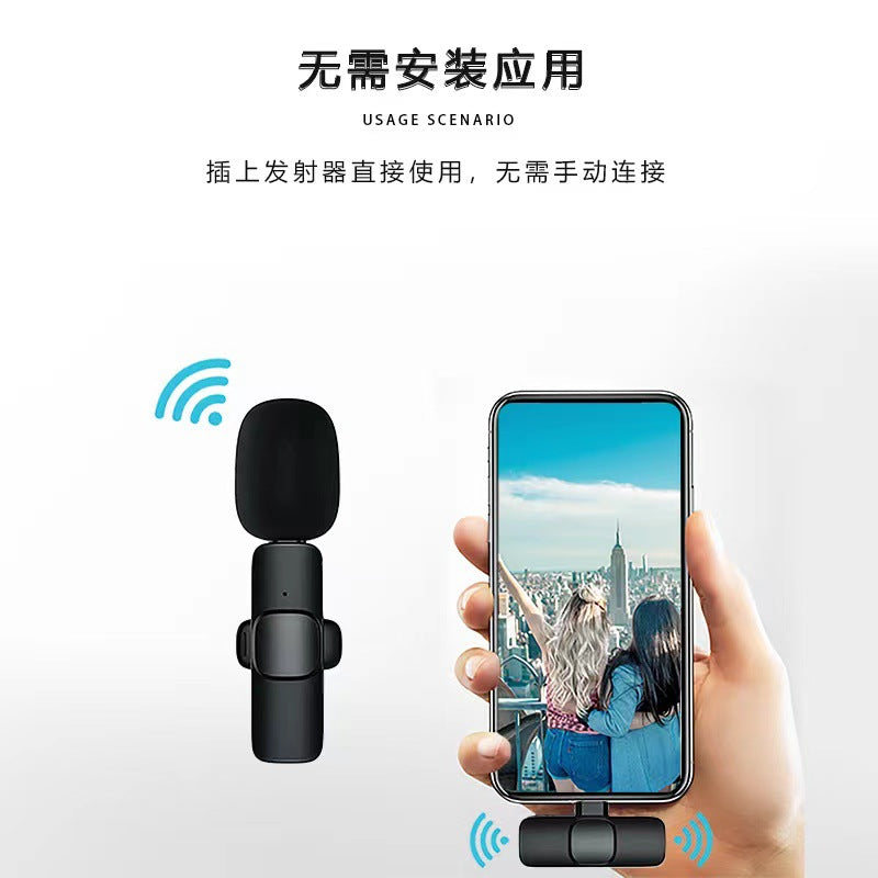 Wireless Lavalier Microphone One Drag Two Mobile Phone K Song Live Equipment Short Video Recording Radio Noise Reduction Microphone
