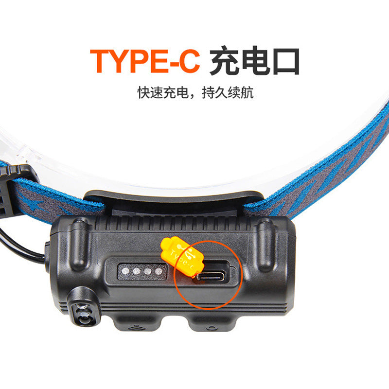 Cross-border New Type-C Rechargeable Red And White Light LED Sensor Headlight Outdoor Running Fishing Lighting Floodlight Headlight