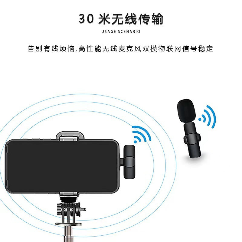 Wireless Lavalier Microphone One Drag Two Mobile Phone K Song Live Equipment Short Video Recording Radio Noise Reduction Microphone
