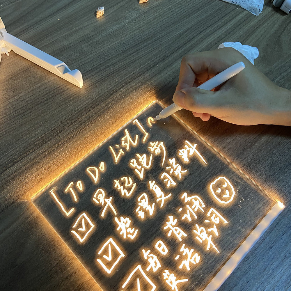 Acrylic Erasable Note Board, with Light, Reminder, Message Display, for Home, Office, USB Plug, with 1 Writing Pen