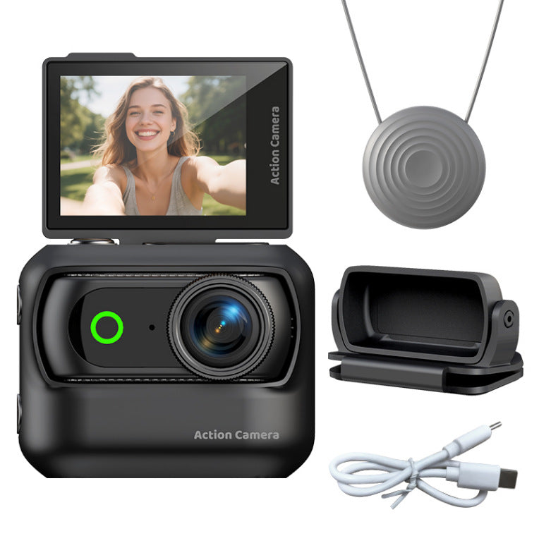Thumb Action Camera, Portable, Magnetic, Chest-Mounted, With Flip-Up Screen, Ultra-Clear Image Recording, Multi-Functional Camera