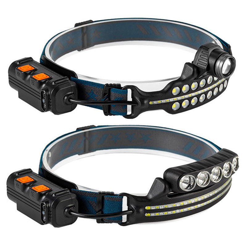 Cross-border New Type-C Rechargeable Red And White Light LED Sensor Headlight Outdoor Running Fishing Lighting Floodlight Headlight