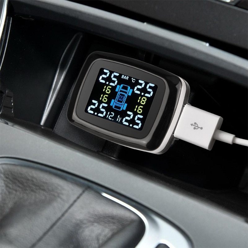 TPMS Four-wheel Independent Display Tire Pressure Detector Cigarette Lighter Tire Pressure Monitoring Display Wireless Tire Pressure Detector C100